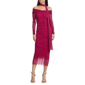 PRABAL GURUNG Wndrlust Adina Ruched Midi-dress In Fuchsia Size Medium $895